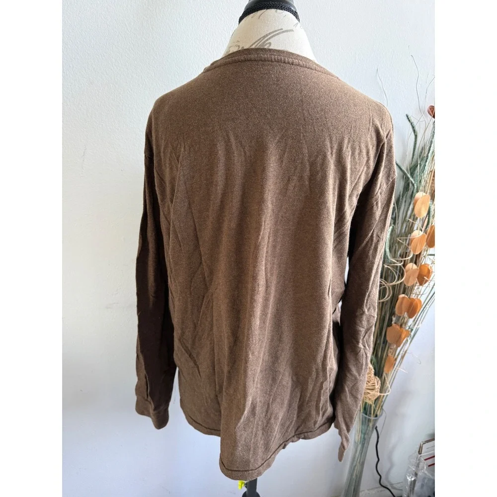 Polo Ralph Lauren Mens Long Sleeve T-Shirt Brown Heathered Pony‎ Logo Large